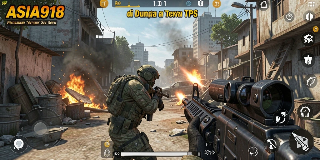 Tampilan gameplay ASIA918 dengan aksi tempur seru di TPS.