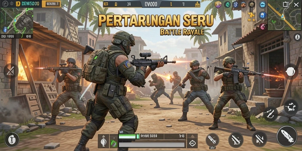 Tampilan seru gameplay DEWI5000 dalam pertarungan Battle Royale.