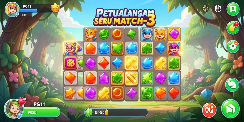 Tampak menariknya gameplay PG11 dengan level Match-3 yang penuh warna.